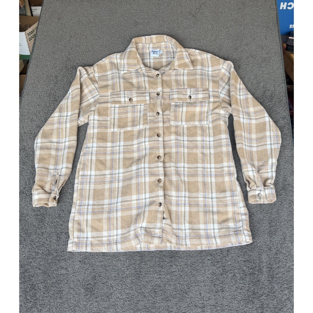 Princess Polly Tan Plaid Flannel Button Down Shirt Shacket Womens US 2 Small